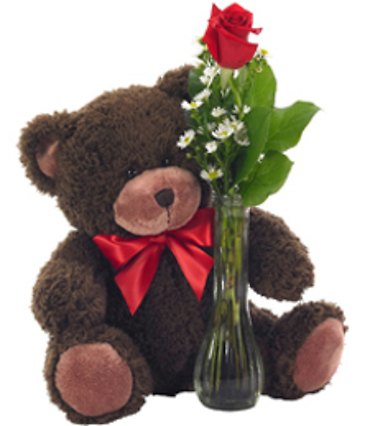 Bear and Single Rose