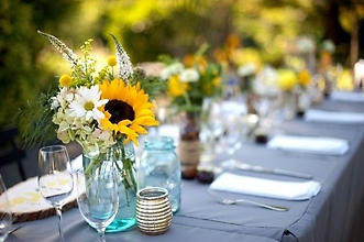 Reception Sunflowers in Mason Jars