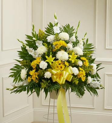 Yellow and White Sympathy Standing Basket